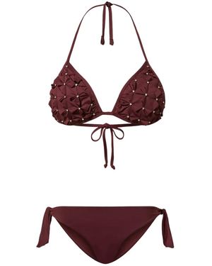 Twinset Haut De Bikini Triangle À Broderies Et Bas De Bikini - Purple