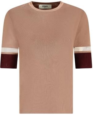 Fendi Block-Stripe Short-Sleeve T-Shirt - Brown