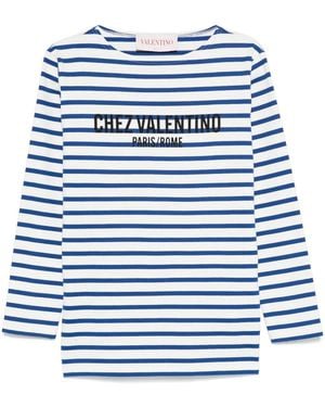 Valentino Garavani Long Sleeve Cotton T-Shirt With Chez Print - Blue