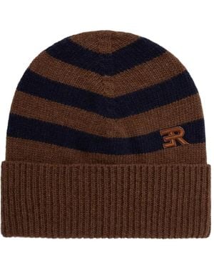 ERMANNO FIRENZE Bonnet Rayé À Logo Brodé - Brown
