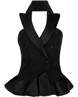 Moschino Double-Breasted Sleeveless Blazer Top - Black