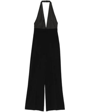 Patrizia Pepe Fluid Crepe Deep Neckline Jumpsuit - Black