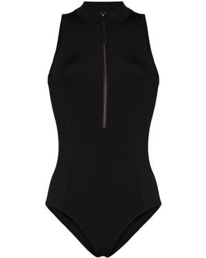 Y-3 Zipped Logo Print Swimsuit - Black