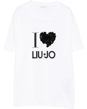 Liu Jo Sequin-Heart T-Shirt - White
