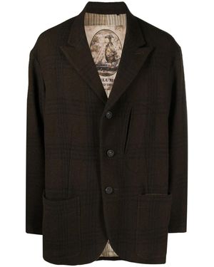 Ziggy Chen Peak-Lapels Check-Pattern Blazer - Black