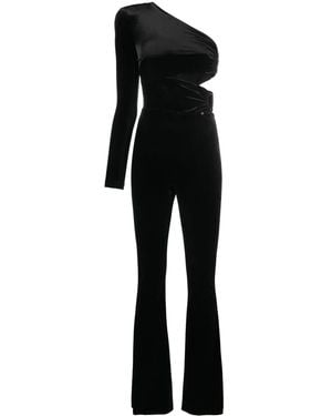 Nissa One-Shoulder Velvet Jumpsuit - Black
