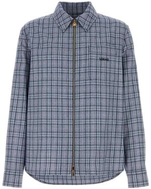 Versace Checked Wool Flannel Zip Overshirt - Blue