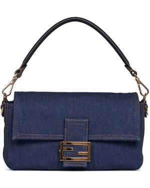 Fendi Baguette Reversible Denim Shoulder Bag - Blue