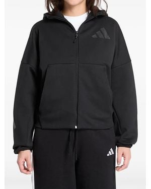 adidas Logo-Print Zip-Up Hoodie - Black