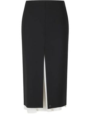 Semicouture Xenia Layered-Detail Front-Slit Midi Skirt - Black