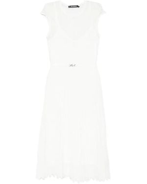 KARL LAGERFELD Pointelle-Knit Belted Midi Dress - White