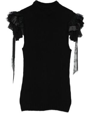 Alberta Ferretti Sleeveless Top With Ruffled Tulle Detailing - Black