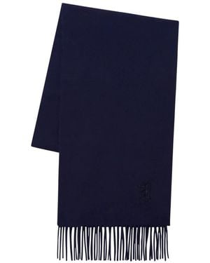 Pringle of Scotland Fringed Lambswool Scarf - Blue