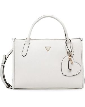 Guess Isobel Logo-Plaque Heart-Charm Tote Bag - White