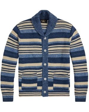 RRL Button-Front Striped Cardigan - Blue