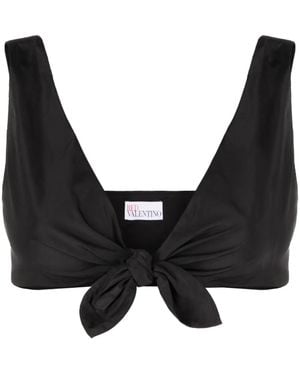 RED Valentino Tie-Front Cropped Tank Top - Black