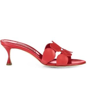 Manolo Blahnik Sandalias De Cuero Haribal Con Apliques - Rojo