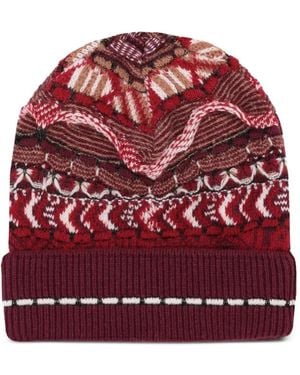 Laneus Fairisle-Pattern Knitted Beanie Hat - Red