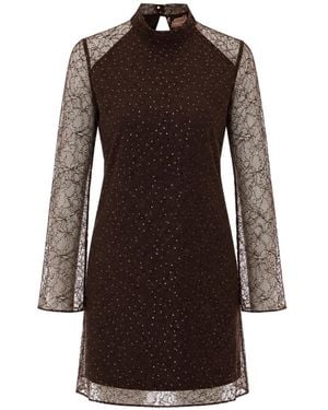 Twinset Sequin-Embellished Lace Dress - Brown