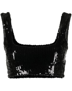 Galvan London Beating Heart Sequin Crop Top - Black