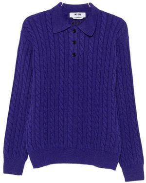 MSGM Cable-Knit Polo-Collar Knit - Purple