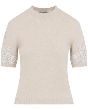 Alberta Ferretti Lace-Trim Short-Sleeve T-Shirt - White