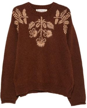 BAZISZT Jersey De Punto Grueso Con Bordado Floral - Marrón