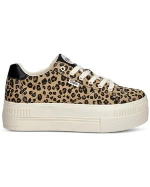 Buffalo Paired Leopard-Print Platform Trainers - Brown