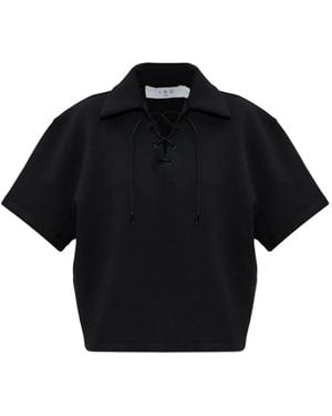 IRO Lace-Up Polo Top - Black