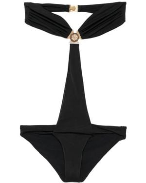 Balmain Logo-Plaque Cut-Out Swimsuit - Black