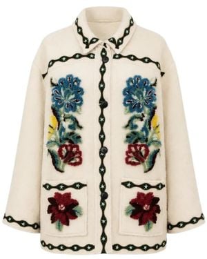 FARM Rio Floral-Embroidered Button-Up Jacket - White