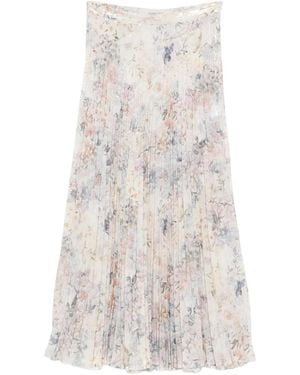 Golden Goose Sequin-Embellished Pleated Midi Skirt With Floral Print - White