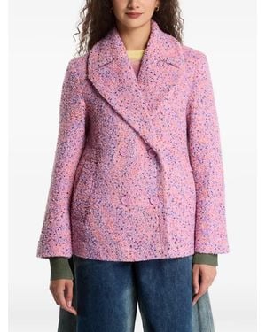 Desigual Double-Breasted Bouclé Coat - Pink