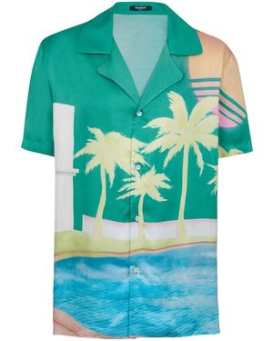 Balmain Camicia Con Stampa Grafica - Blu