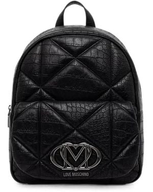 Love Moschino Croc-Effect Quilted Backpack - Black