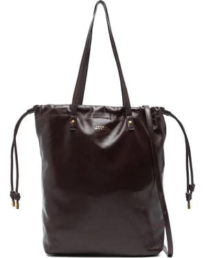 Isabel Marant Silven Drawstring Leather Shoulder Bag - Black