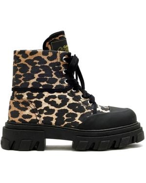 Ganni Trail Leopard-Print Combat Boots - Black