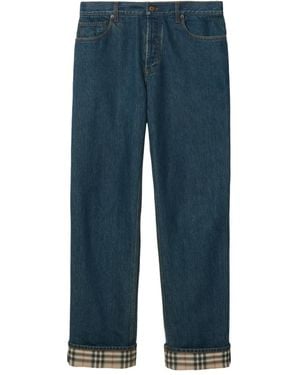 Burberry Check Turn-Up Straight Jeans - Blue
