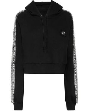 Philipp Plein Cropped Hoodie Crystal - Black