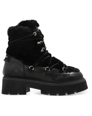 Bogner Fur-Panelled Logo-Patch Ankle Boots - Black