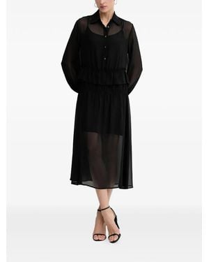 Sisley Ruffled Buttoned Midi Shirt Dress - Black
