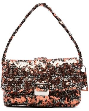 La Milanesa Sequin-Embellished Buckle Shoulder Bag - Metallic