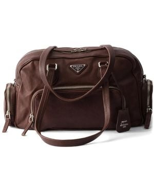 Prada Large Leather Zip Tote Bag - Brown