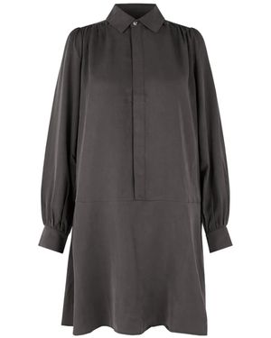 Samsøe & Samsøe Collared Puff-Sleeve Mini Shirt Dress - Grey