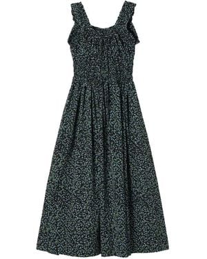 B+ AB Floral-Print Shirred Dress - Blue