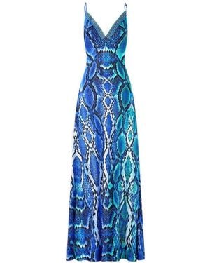 CAMILLA Snake-Print V-Neck Maxi Dress - Blue