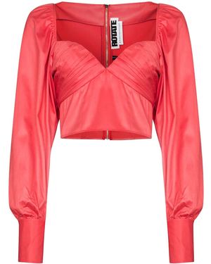 ROTATE BIRGER CHRISTENSEN Deep V-Neck Ruched Blouse - Red