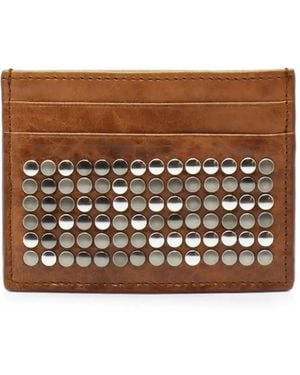 HTC 5.000 Stud-Embellished Leather Card Holder - Brown