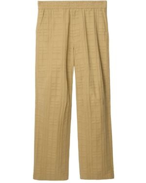 Burberry Textured-check Cotton Trousers - Natural