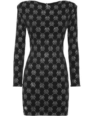 Philipp Plein Monogram Padded Shoulder Dress - Black